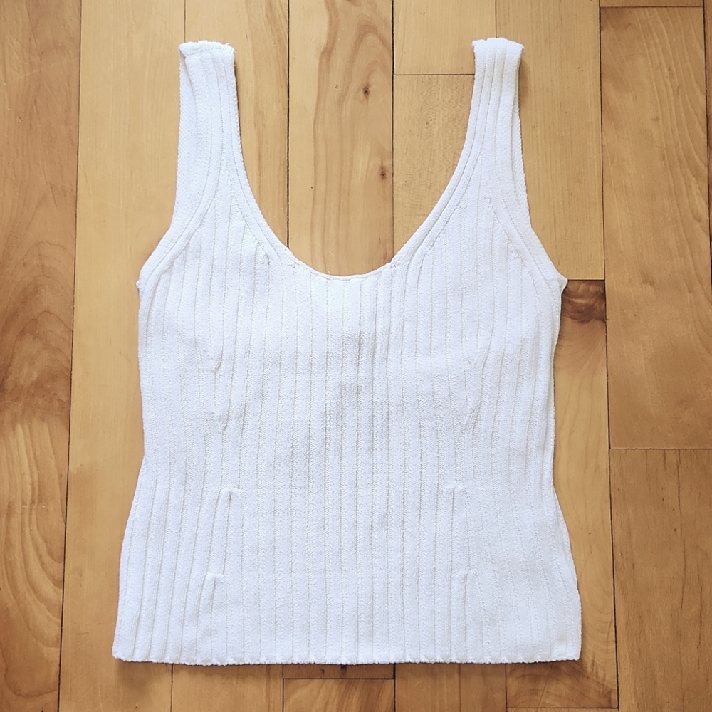 Vince White Ribbed Tank Top